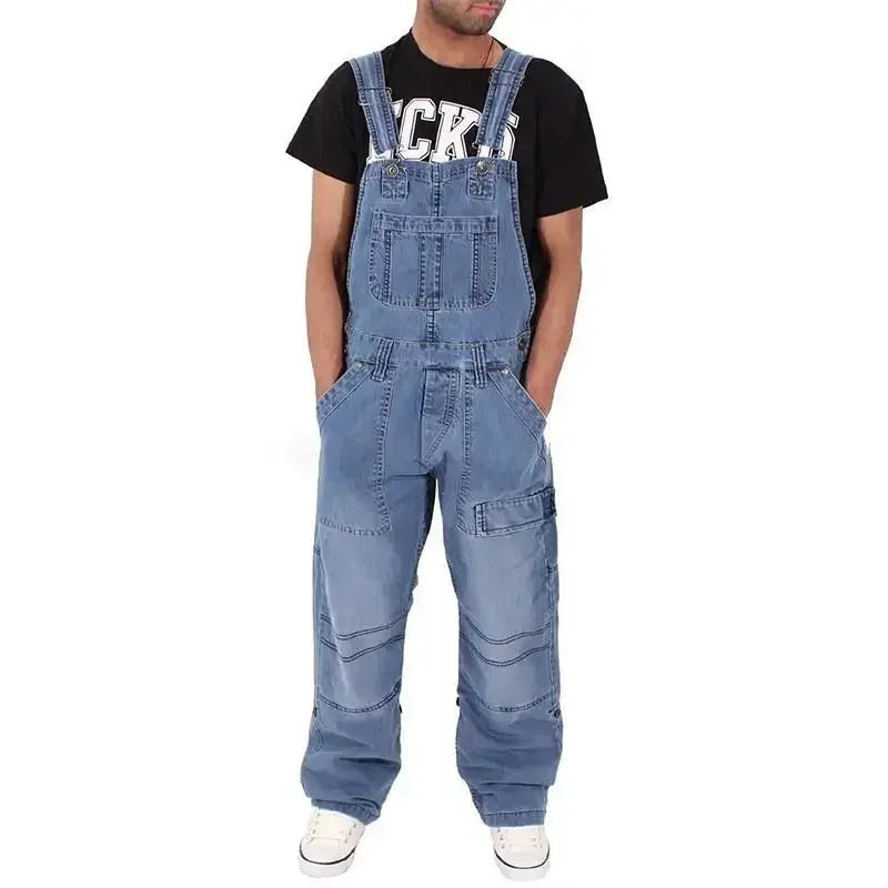 Overalls For Men Denim Suspenders Simple Multi Pocket Baggy Jeans Oversize Solid Mid Waist Loose Washed Jumpsuits 2025 Casual