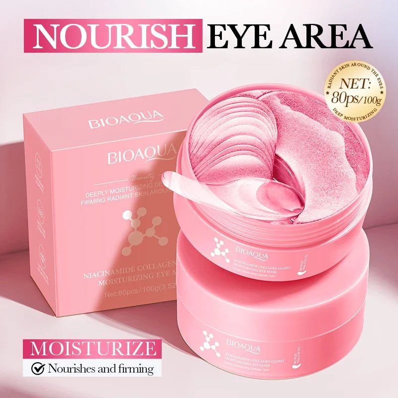 80Pcs Niacinamide Collagen Brightening and Moisturizing Eye Mask, Contains Niacinamide, Making the Skin More Radiant, Firm, and Moisturized, Providing a Glowing Effect, Improving Dry Skin Around the Eyes, Suitable for Those W