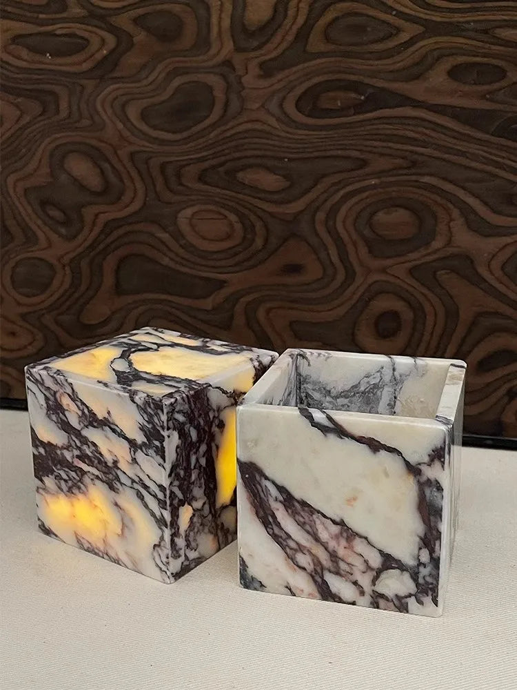 Art Ornament Photographic Prop Marble Candle Holder Modern Light Luxury Style Handmade Home Decoration Quadrate Candelabrum