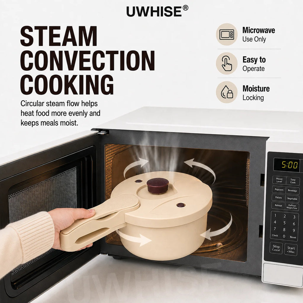 Uwhise 2.3L Microwave Pressure Cooker Fast Meals Rice Soup Steamer With Spoon Inner Pot  Microwave Cookware