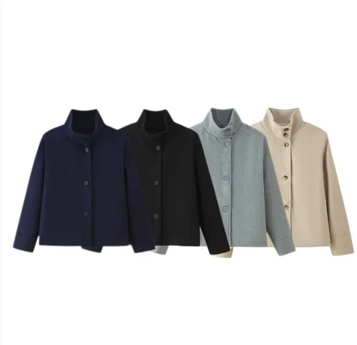 Autumn Stand Collar Jackets for Women Loose Woolen Fabric Single-breasted Coat Women Solid Color Versatile Short Jacket Women