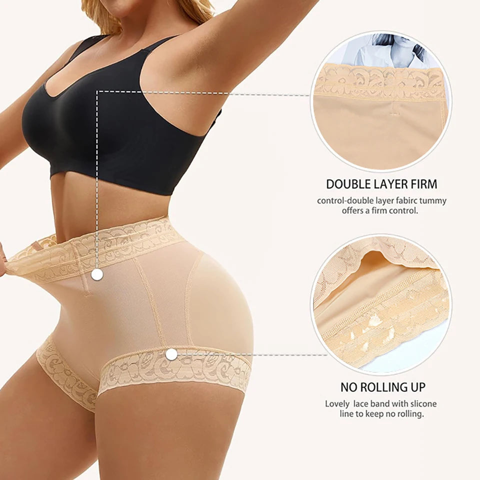 Women Slimming Shapewear Panties Mid Waist Trainer Hip Enhancer Underwear Compression Unti-Slip Lace Tummy Control Undershorts