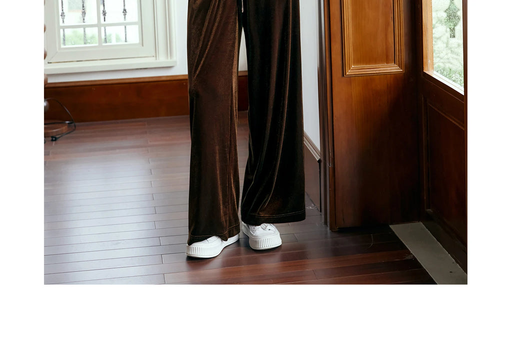 OLrain Velvet Drawstring Baggy Sweatpant Woman 2026 Autumn Casual Retro High Waist Wide Leg Long Pants Women Trousers M56QK85138