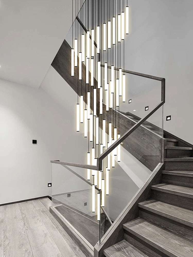 Nordic Stairs LED Long Chandeliers Minimalist Duplex Attic Living Room Kitchen Pendant Lights Home Decoration Ceiling Chandelier