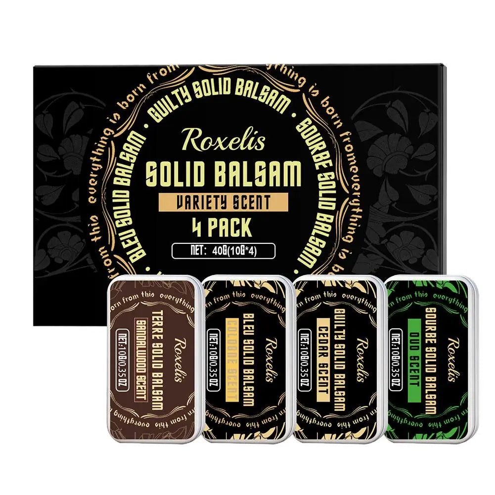 Men Solid Cologne Fragrance Set 4 In A Box - Portable Deodorant Balm Gel, Long-lasting Woman Floral Scent for Daily Use
