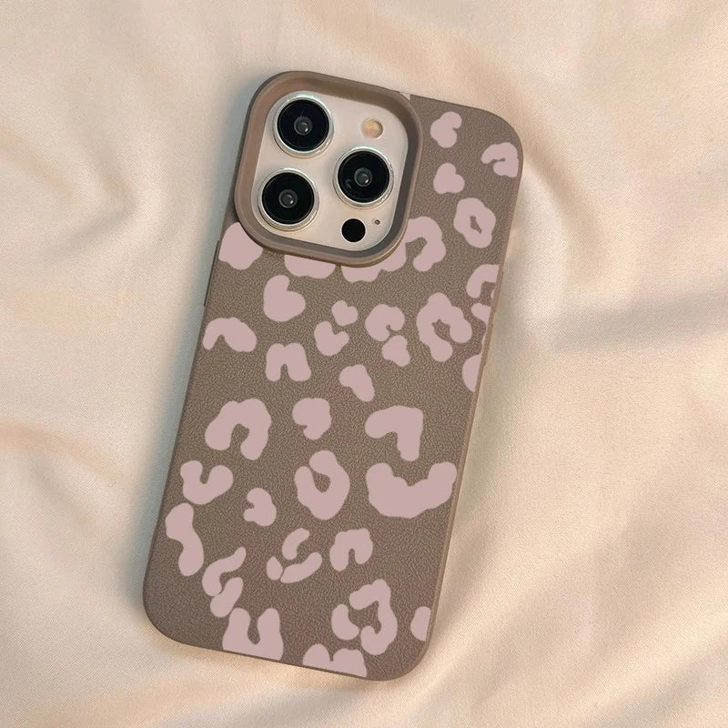 For iPhone 18 17 16 15 14 13 12 11 Pro Max Case Pink Leopard Print Lichee Pattern Silicone Cover For iPhone XS XR 16 Plus Fundas