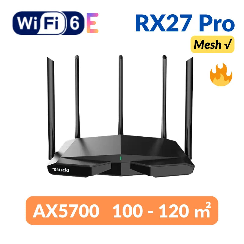 Tenda WiFi6 Router AX5700 2.4G&5G&6Ghz Full Gigabit Wi-Fi 6E Router 1.7Ghz CPU MU-MIMO Mesh Repeater AX3000 Wifi Router Amplifie
