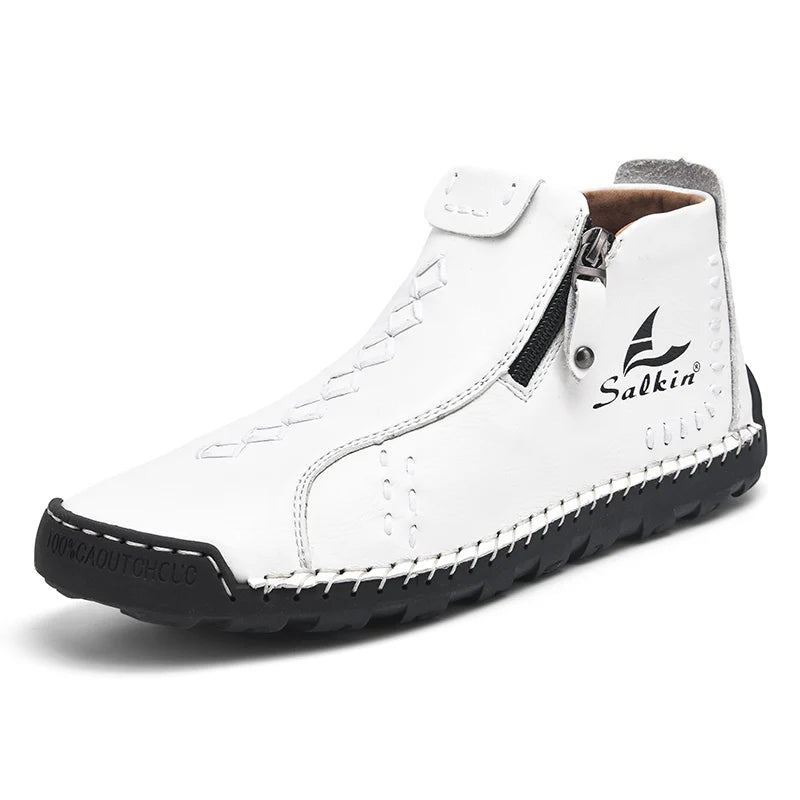 Handmade Leather Casual Shoes For Men Sneakers Men Flat Footwear Zipper Leather Boots Men Ankle Plus Size 39-48