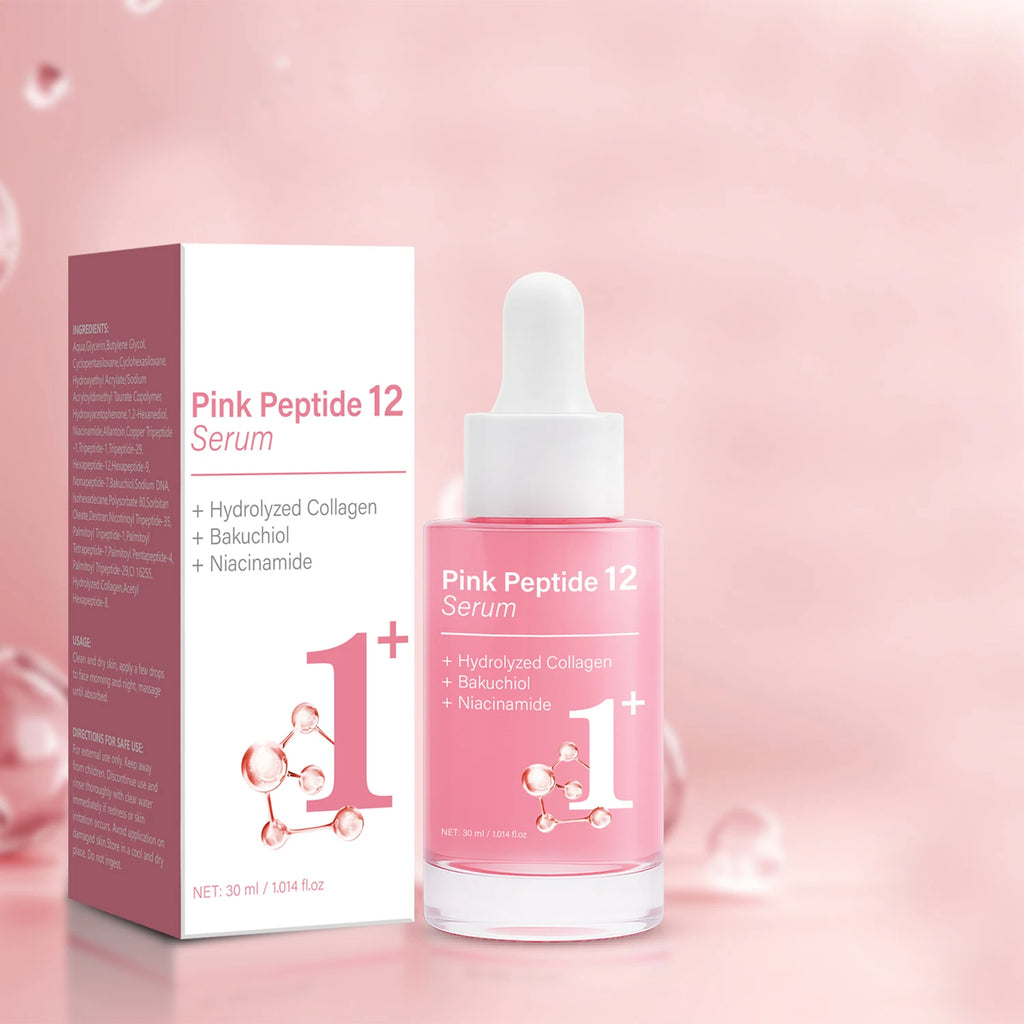 Pink Peptide 12 Serum with Bakuchiol & Niacinamide - Anti Aging Face Serum for Women - Hydrating & Firming 30ml