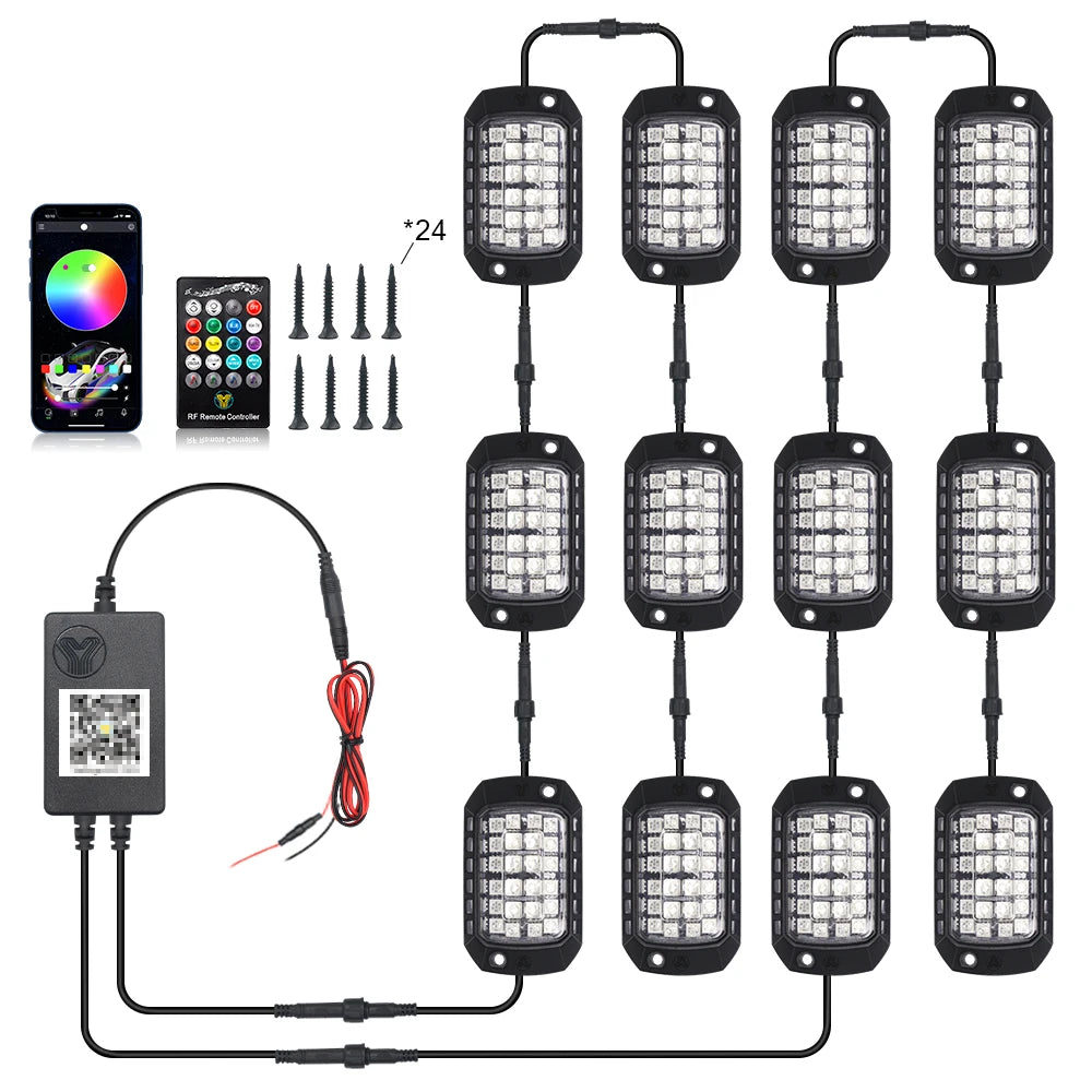3D Lens Chassis Undergolw Light Remote App Control 12V For Jeep Off-Road 4x4 Truck UTV SUV ATV RZR Car Rock Decorative Lights