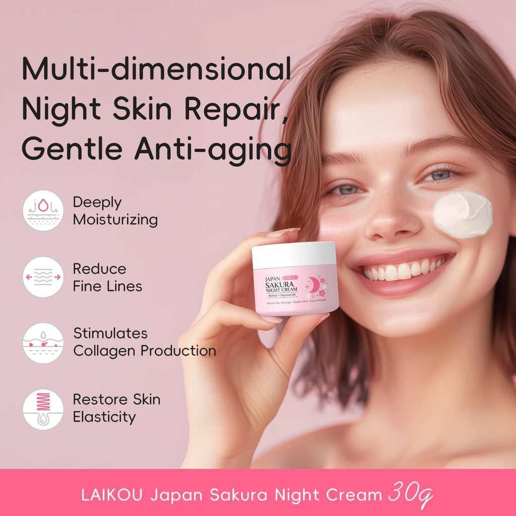 LAIKOU Japan Sakura Day & Night Cream Set 30g*2 Day Hydrating Night Repair Radiant Skin Care Kit
