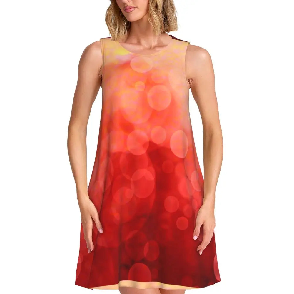 Ocean Sunset Casual Dress Palm Tree Print Sleeveless Elegant Dresses Ladies O Neck Simple Dress Day Print Clothing Birthday Gift
