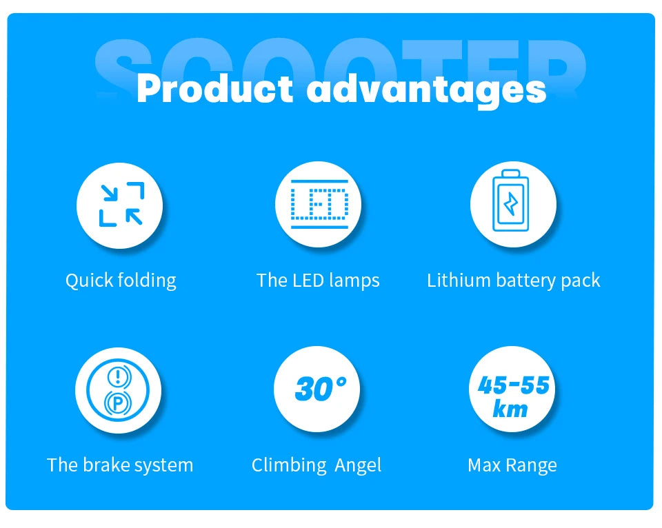800W Powerful Electric Scooter 48V 13Ah Max Speed 45km/h Long Range 10'' Tires Dual Shock Absorbing Folding EScooter for Adults