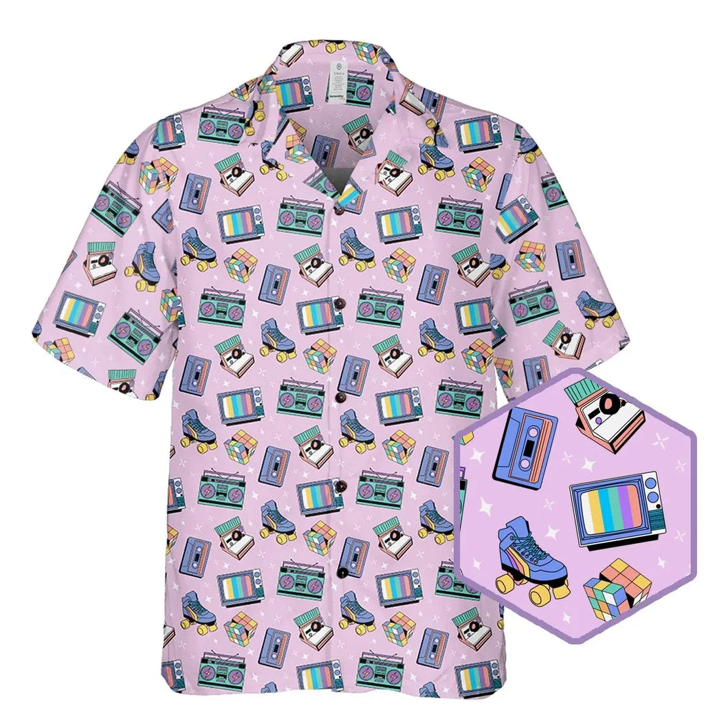 Retro Disco Music Cube Hawaiian Shirts For Men Galaxy Pop Skateboard Mens Hawaiian 80s 90s Shirts Short Sleeve Hip Hop Shirts