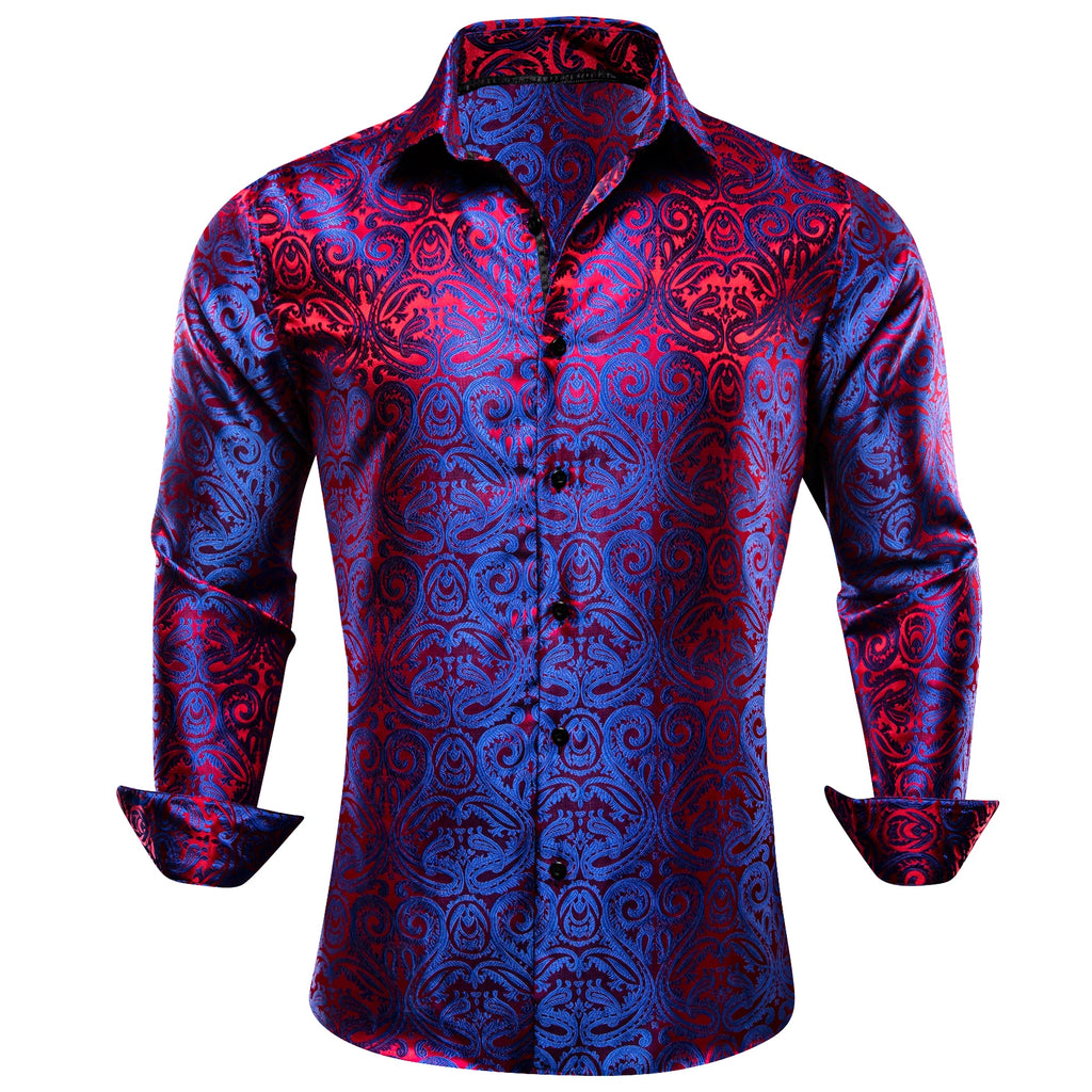 Barry.Wang Luxury Silk Mens Shirts Jacquard Floral Long Sleeve Formal Casual Breathable Male Blouses Wedding Business Prom Gift
