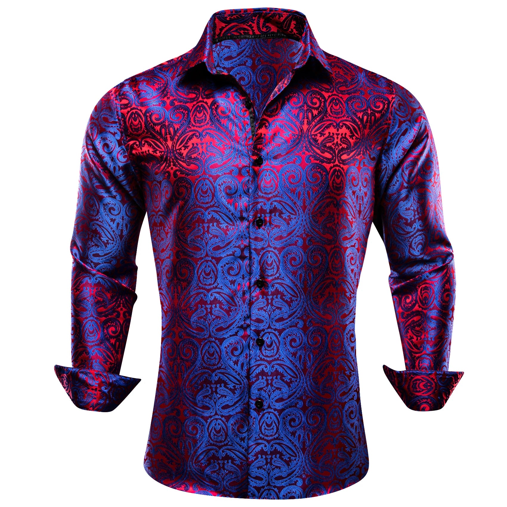 Barry.Wang Luxury Silk Mens Shirts Jacquard Floral Long Sleeve Formal Casual Breathable Male Blouses Wedding Business Prom Gift