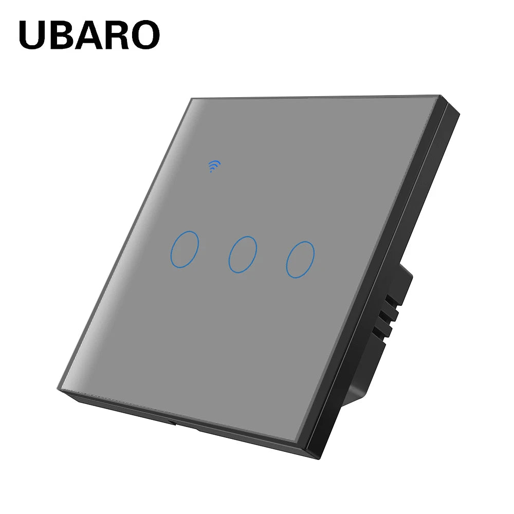 UBARO 86×86mm 1/2/3/4 Gang WiFi Smart Touch Switch, Tuya App/Voice Control, Timer, 2-Way/1-Way, Neutral Required