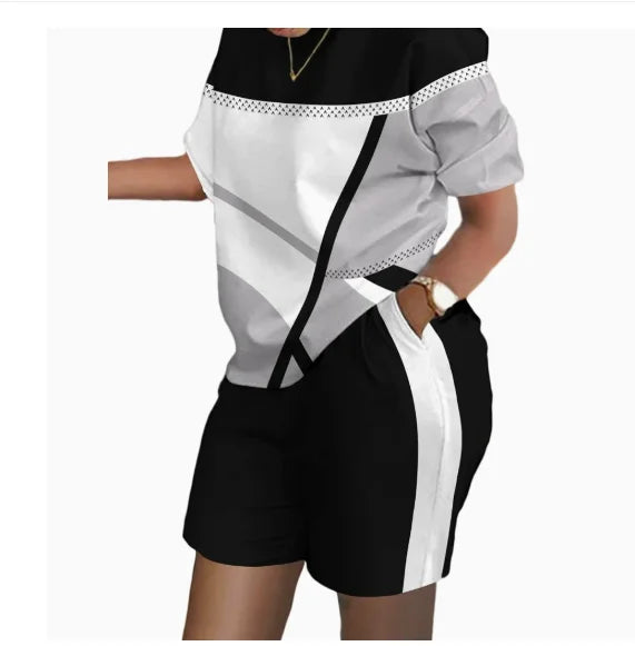 2026New Casual Set Solid Color Printed Shirt Button Long Sleeve Top+Pocket Shorts Set for Women womens matching sets 2 piece set