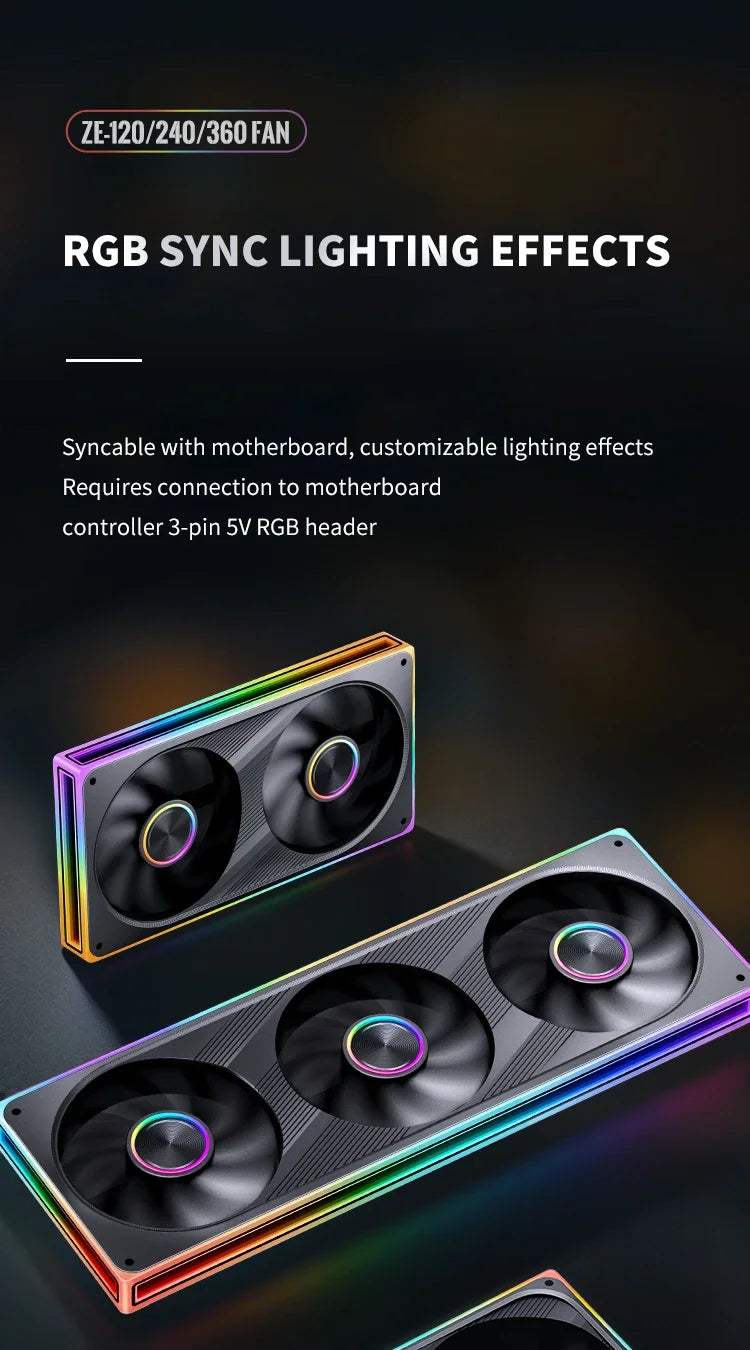 JONSBO ZE-120/240/360 120mm ARGB Case Fan, Infinity Mirror RGB, PWM Fan, MB Sync, Aluminum CD Pattern Hub Badge