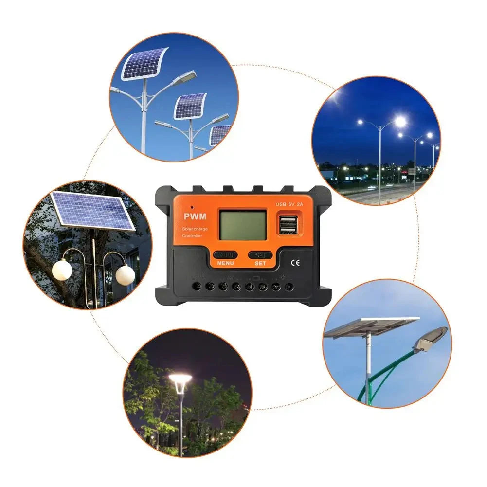 10A 20A 30A 40A 50A 60A  Solar Controller 12V 24V AUTO LCD PWM Regulator With USB for Solar Panel PV Baterry Charger Lights