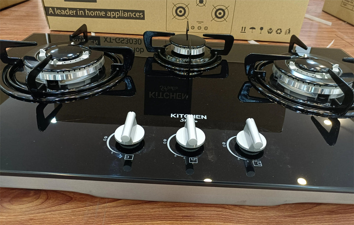 Tempered Glass 3-Burner Built-in Gas Stove With Safety Shut-off And Dual Gas Compatibility