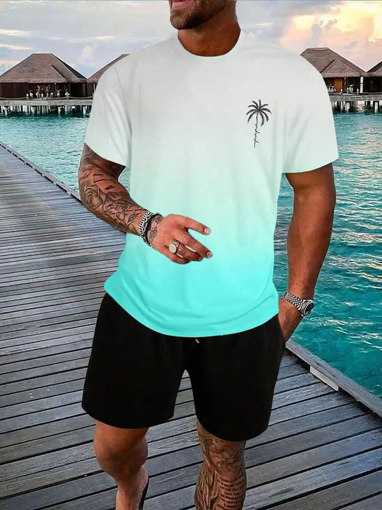 Vibrant Summer Men's 2 Piece Set Hawaiian Chic Casual Men's T-shirt Outdoor Beach Men's Shorts 3D Printed O-neck Short Sleeves