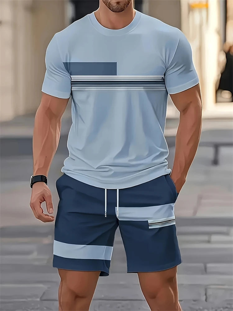 2026 New Spring/Summer Simple Letter 3D Printed Men's Casual Short-sleeved Set, Outdoor Street Fashion Trendy Men's Top And Shor