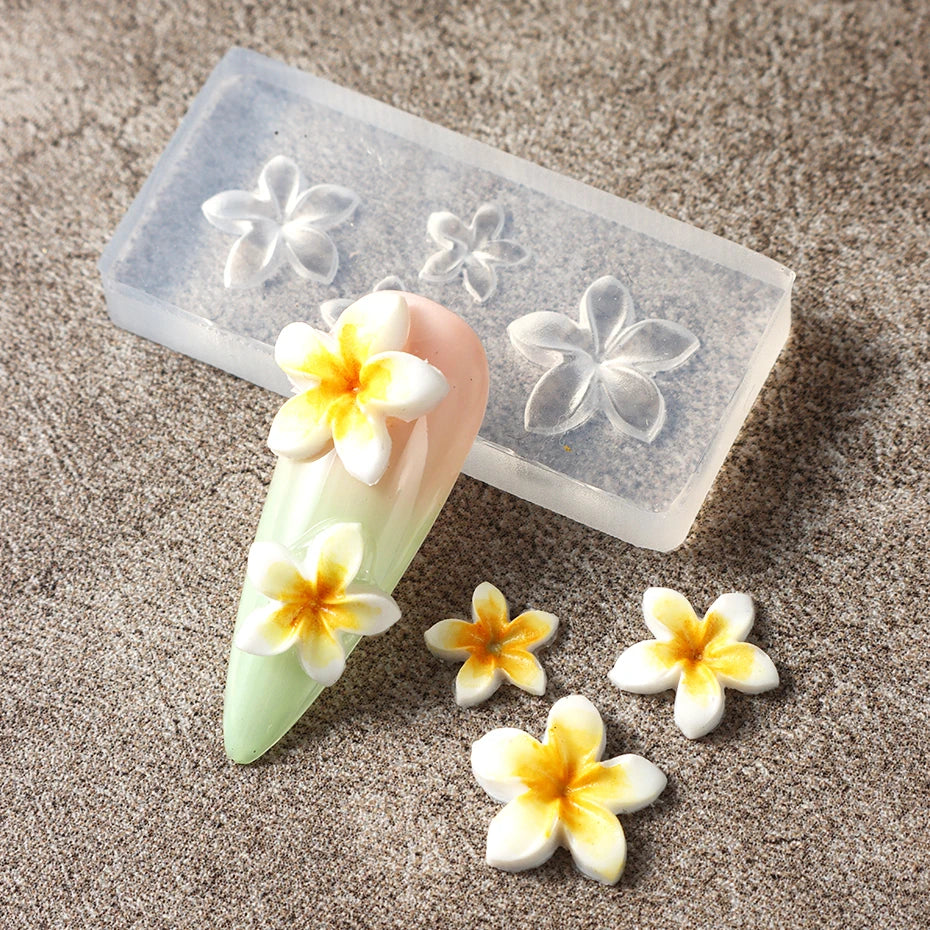 5D Flower Silicone Mold Nail Carving Mould Stencils Acrylic Plumeria Flower Spring Nail Art Decorations Manicure Template Tools