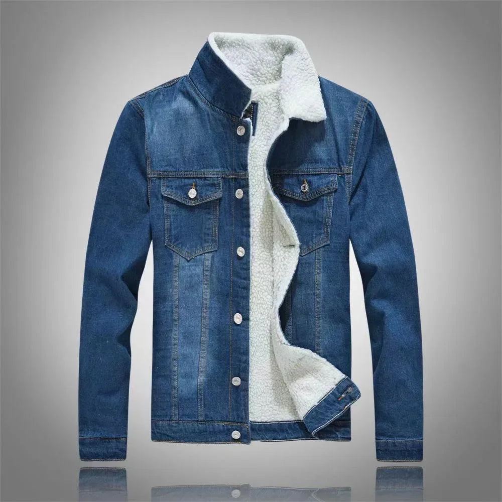 Autumn/Winter New Fashion Solid Color Lamb Wool Denim Jacket Men's Casual Thick Warm High Quality Plus-Size Jacket M-3XL