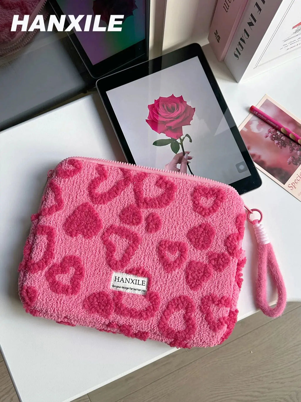 Plush Love Heart Laptop Bag iPad Tablet Bag 11/13/ 15inch Laptop Storage Bag