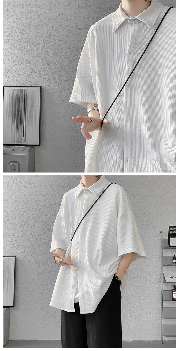 LEGIBLE Spring Summer Solid Shirts Men Casual Oversized Three Quarter Shirts Male Loose Fit Shirt for Man