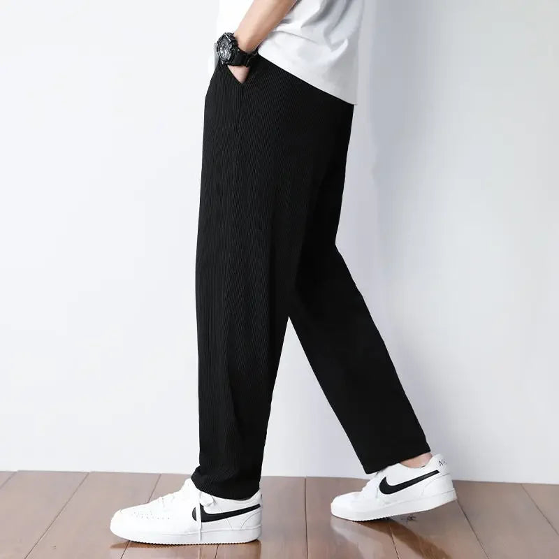 Summer White Casual Pants Men's Ice Silk Pants Men's Drape Floor Mop Pants  Korean Straight Loose Wide Leg Long Pants