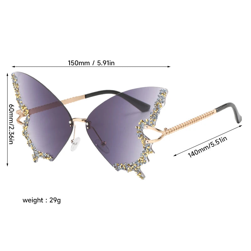 Fashion Butterfly Sunglasses Women UV400 Vintage Diamond Sun Glasses Gradient Lenses Eyewear Ladies Sun Glasses