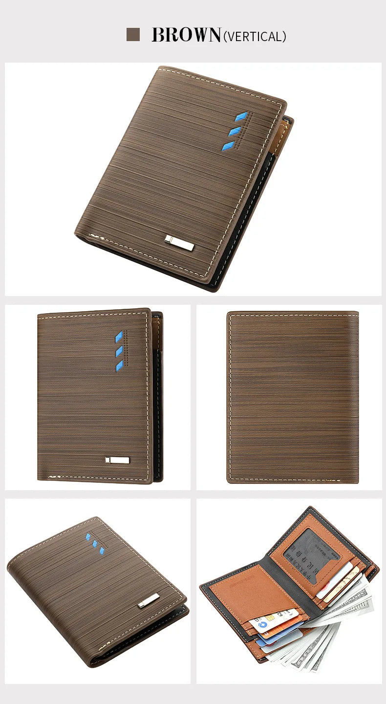 Business Men's Short Wallet Microfiber Synthetic Leather Short Wallets Men Stripe Male Purse Coin Pouch Multi-functional Cards