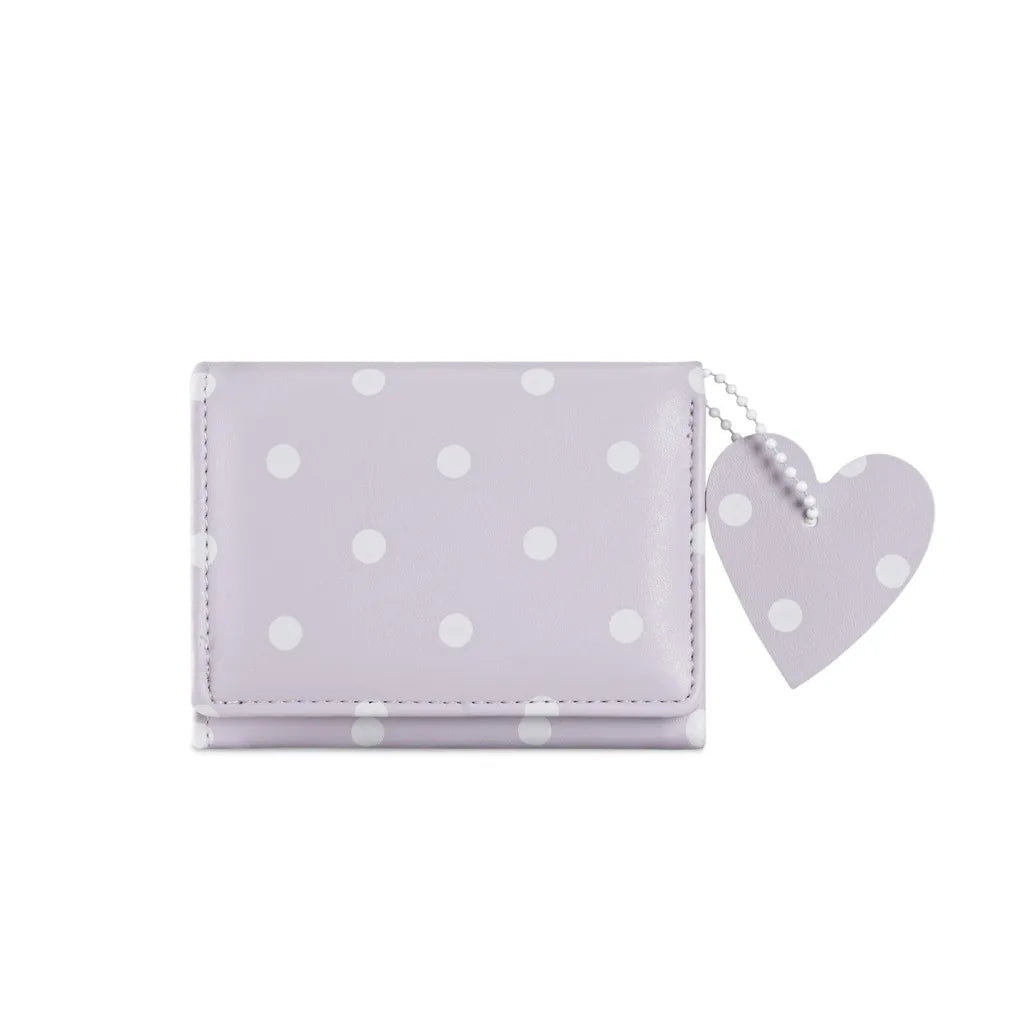 Mini Bifold Women's Wallet, Polka Dot PU Multi-functional Key Hanging Card Holder Purse for Daily Outing Small Gift