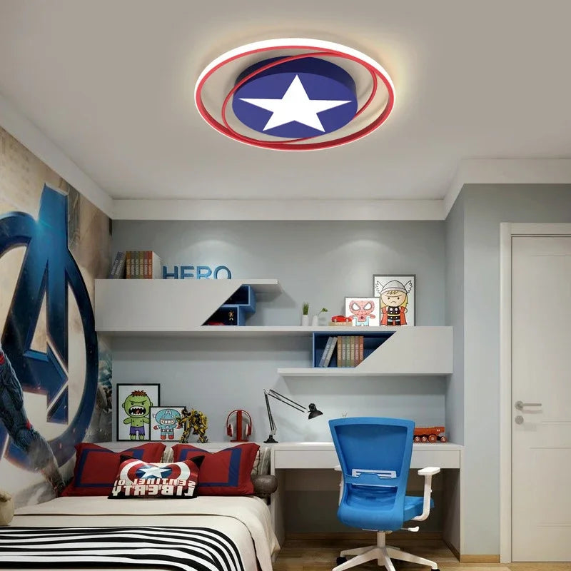 Modern Children's Room Bedroom Ceiling Light Minimalist Modern LED Ceiling Light Creative Cartoon America Captain Lighting Fixtu
