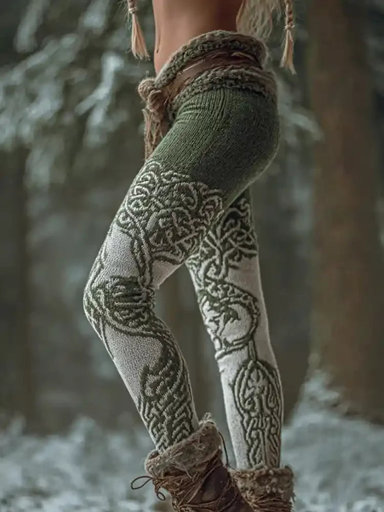 2026 Women's Leggings Green Forest Graphics Outdoor Trousers Polyester Spandex Stretch Elastic Waist Control Streetwear