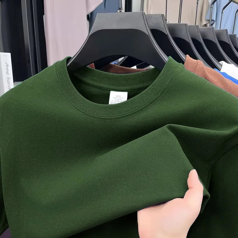 Summer 100% Cotton Men's T Shirt Bottoming Basic Fashion Short Sleeve Loose Tops Tees 230g/㎡