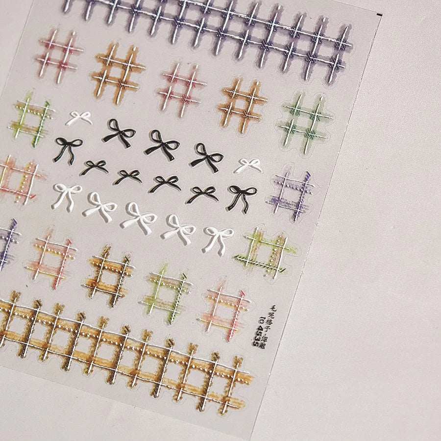 5D Black White Lace Striped Nail Art Stickers Luxury Crystal Diamond Nail Stickers High Quality Pearl Autumn Winter Nails Decals