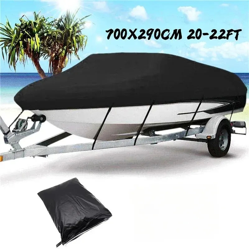 Black Boat Cover Anti-UV Waterproof Outdoor Protection Heavy Duty Marine Fishing Speedboat 190T Yacht 11-22FT