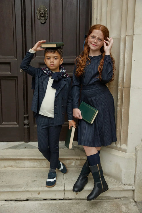 (Ship out in 1 day) AS AW26 ISRAEL Pinstripe Windsor Collection with knitting children clothes shirt