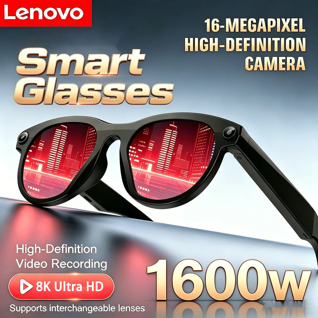 Lenovo 8K HD AI Smart Glasses Camera 1600WDual Real-time Translation Bluetooth Call Shoot Audio Video Music Play Sunglasses 2026