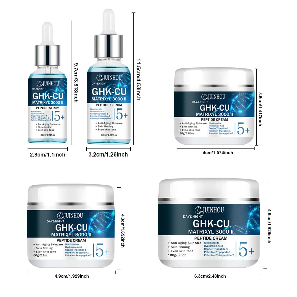 JUINHOU Face Serum Cream Set with Peptide Multi Peptide Improve Skin Deep Hydrating Smooth Rough Skin Day Night Skincare Kit