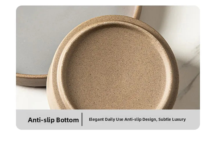Retro Japanese Style Ceramic Bowl Set for Home Use round Shape Dinnerware Tray Dumpling Soup Noodle Bowl Matte Finish Utensils