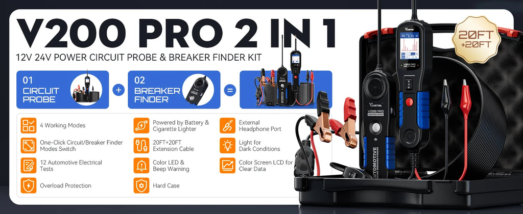 VDIAGTOOL V200PRO Circuit Probe Tester 12V/24V AC/DC Electrical Automotive Electrical System Breaker Finder