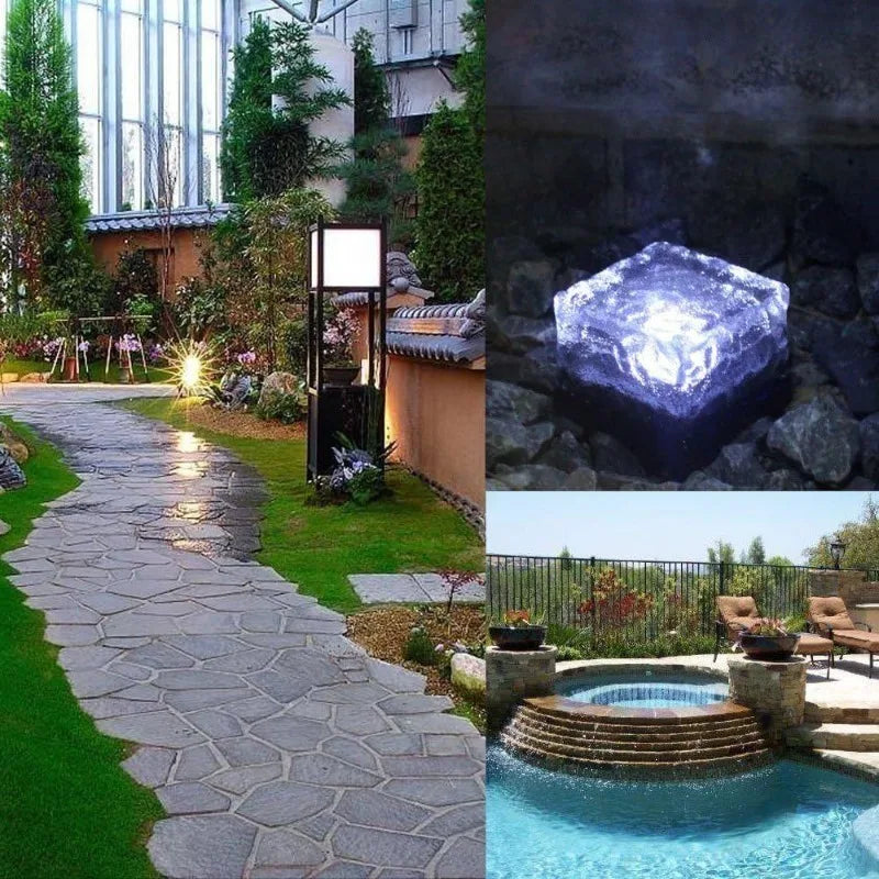 1PC Solar Ice Cube Glass Brick Lights LED Waterproof Outdoor Solar Powered Pathway Garden Yard Landscape Decoration Lamps