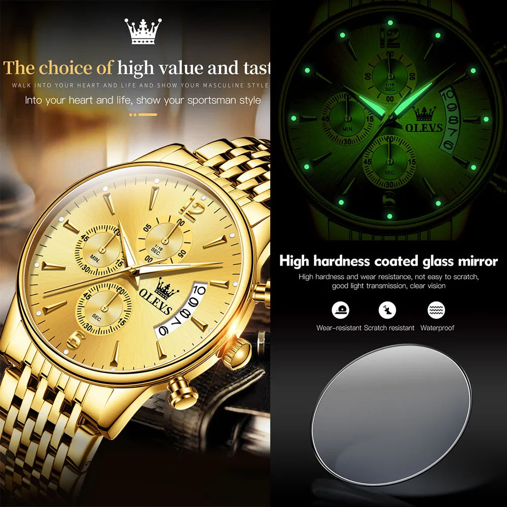 OLEVS Men Watches Top Brand Luxury Watch Waterproof Stainless Steel Men Wristwatch Luminous Quartz Watch Box Gift Set