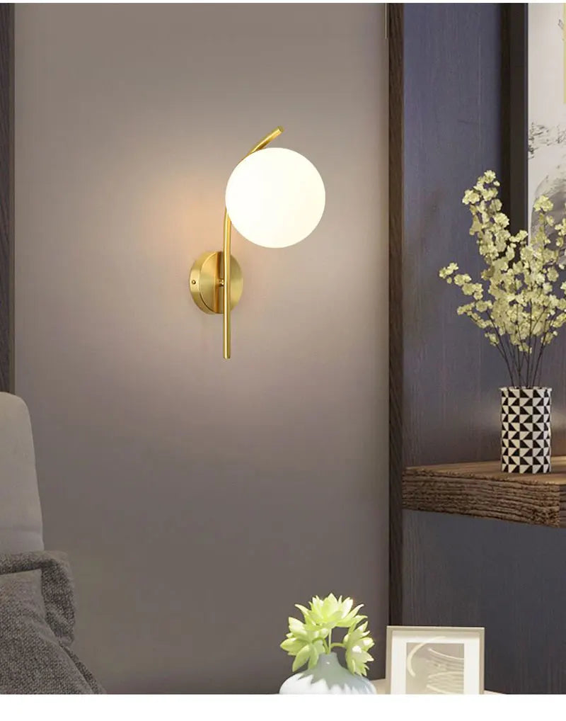 Bedroom LED Wall Lamps with 9W G9 Bulb Hardwired Indoor Frosted Glass Ball Wall Lights Wall Sconce for Bar Kitchen AC110-220V