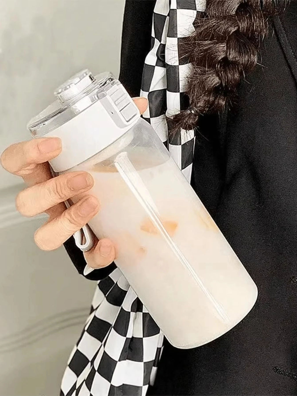 1 portable sports and fitness large capacity transparent cup, suitable for outdoor use, travel, and office essential water bottl