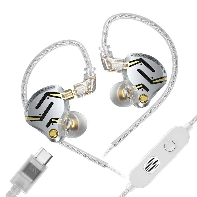 KZ ZS12 PRO 2 1DD + 5BA Hybrid HiFi In Ear Earphones Improved Bass Monitor Headphones Detachable Wire Earbuds Gaming Headest